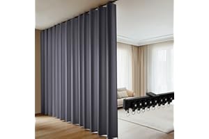 DOEIEZ Room Divider Blackout Curtains Flexible Sliding Tracks Sets Ceiling Mounted Rod Window Curtain Privacy Separation for Bedroom Living Rooms,1 Panel Grey Drape and Black Track Set-W216xH96 in