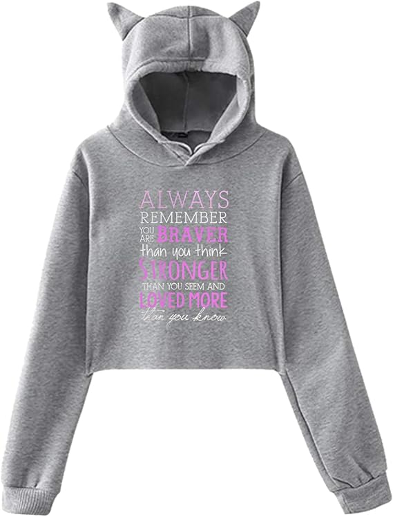 Amazon Co Jp 人気 パーカー レディース 猫耳 Always Braver Stronger Loved More 長袖 スウェット フード付き 臍出す セクシー ミニトップス 可愛い 減齡 おしゃれ カジュアル 温かい 服 ファッション小物