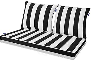 INFBLUE Outdoor Loveseat Cushion Set 44'' x 24'', Outdoor Cushions for Patio Furniture with Fastness Cover, Water Repellent Outdoor Seat Cushion and Couch Back Cushions for Bench, and Swing (Black Stripes)