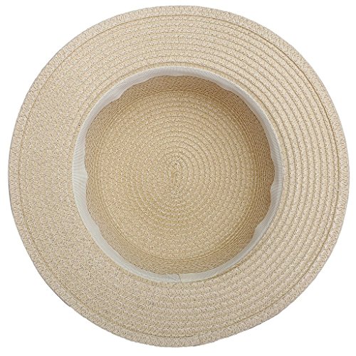 Ayliss Women Summer Short Brim Straw Fedora Hat with Bow-tie Band,Light Khaki