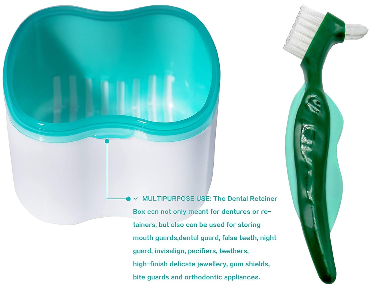 Denture Case, Denture Cups Bath, Toothbrush with hard denture, Dentures Container with Basket Denture Holder for Travel, Mouth Guard Night Gum Retainer Container (Green) : Beauty