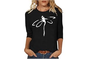 FARTEY 3/4 Sleeve T Shirts for Women Loose Fit Landscape Pattern Print Tops Three Quarter Sleeve Round Neck Blouses Pullover