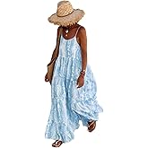 PRETTYGARDEN Women Summer Dresses 2026 Spaghetti Strap Scoop Neck Floral Maxi Dress Flowy Boho Long Sundress with Pockets