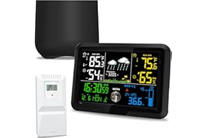 YZDTECH Digital Wireless Rain Gauge Outdoor, Home Weather Station Wireless Indoor Outdoor with Self-Emptying Rain Gauge, Thermometer, Barometer, Hygrometer, Atomic Clock, Weather Forecast and Alerts
