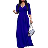 Mrskoala Women Plus Size Long Maxi Wrap Dresses Summer Sundress V-Neck 3/4 Sleeve