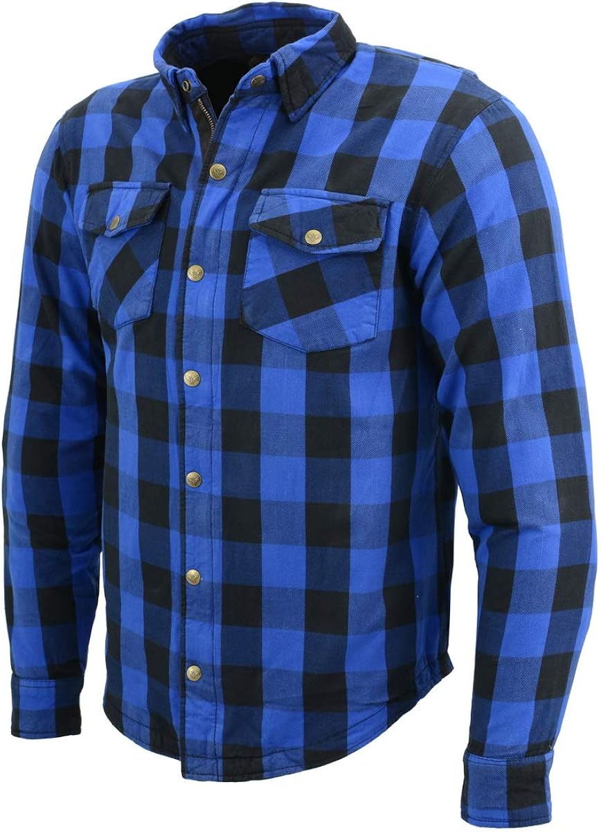 Milwaukee Leather MPM1634 Men’s Armored Checkered Flannel Biker Shirt with Aramid by DuPont Fibers: Automotive