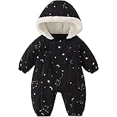 JiAmy Baby Snowsuit Newborn Printed Winter Clothes Outfit Infant Boys Grils Hooded Double Zippers Jumpsuit Onesie Coat