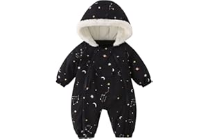 JiAmy Baby Snowsuit Newborn Printed Winter Clothes Outfit Infant Boys Grils Hooded Double Zippers Jumpsuit Onesie Coat