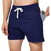 lammaige Mens 5 Inch Sweat Shorts Zipper Pockets Cotton Gym Shorts with Elastic Waist for Athletic Workout Lounge Casual