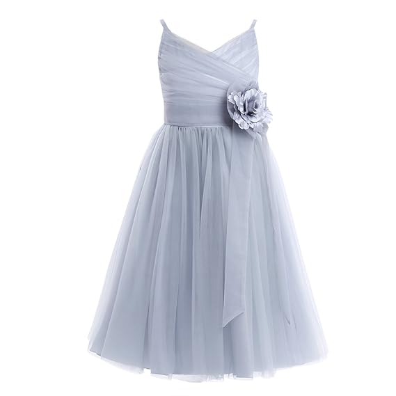 Tiaobug Mädchen Kinder Langes Kleid festlich elegant Blumenmädchenkleider A-Linie ärmellos Spagettiträger Trägerkleid Tüll Br