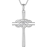 YL Women's Cross Necklace Sterling Silver Infinity Heart Crucifix Pendant Birthstone Criss Jewelry