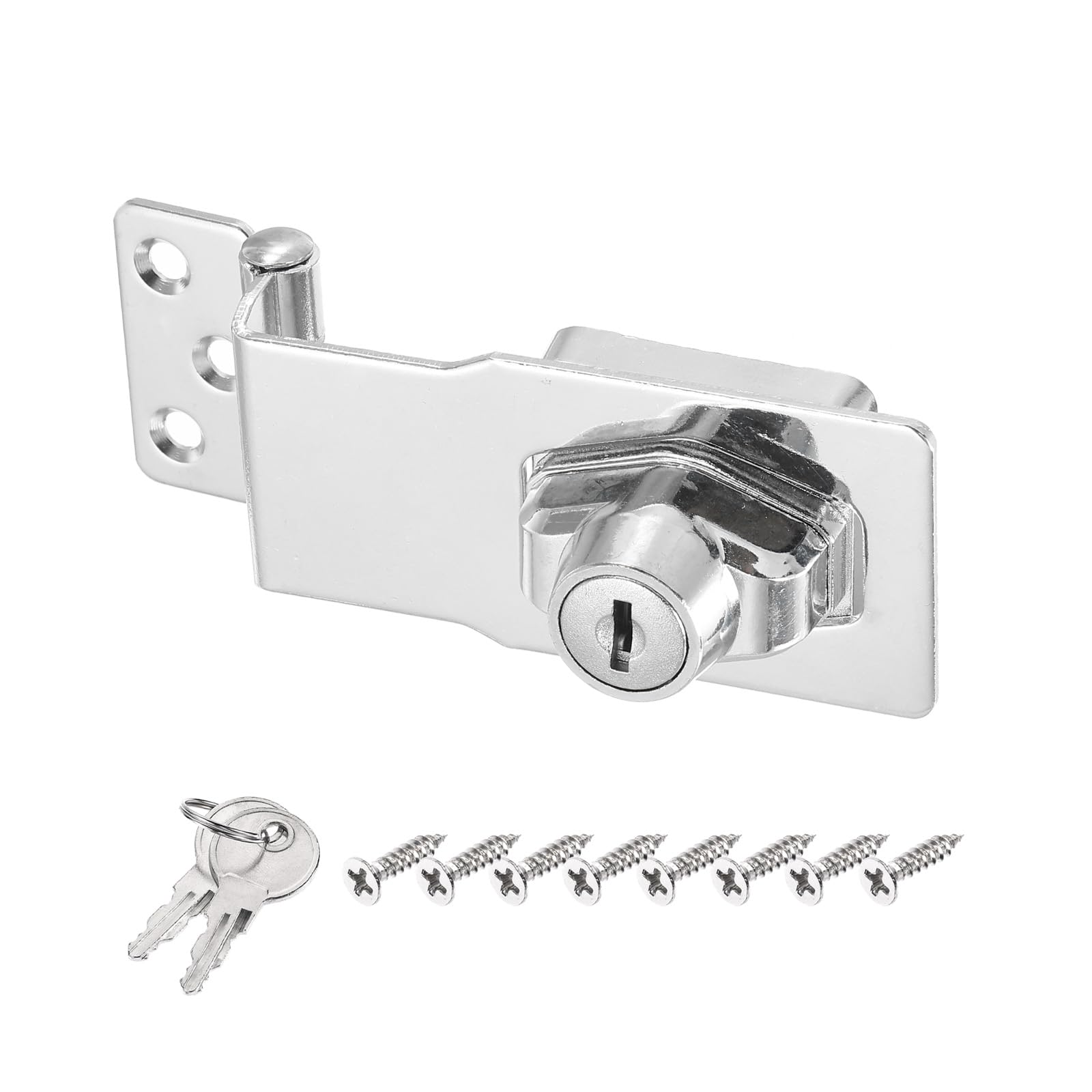 PATIKIL Keyed Hasp Locks Angle 90°, 4 Inch Twist Knob Locking Hasp Lock Metal Safety Hasp Latches for Cabinet Small Door, Keyed Different, Silver