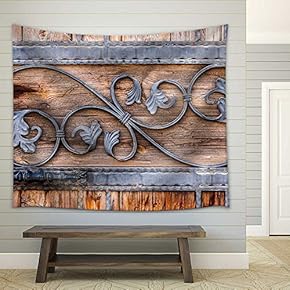 Carved Wooden Door Detail Texture - Fabric Wall Tapestry Home Decor - 51x60 inches
