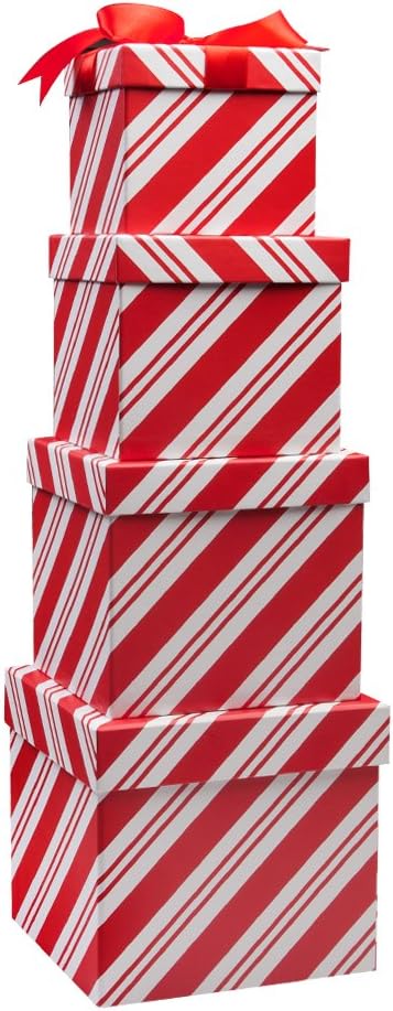 Amazon Com 4 Boxes Candy Cane Christmas Nesting Boxes With Lids