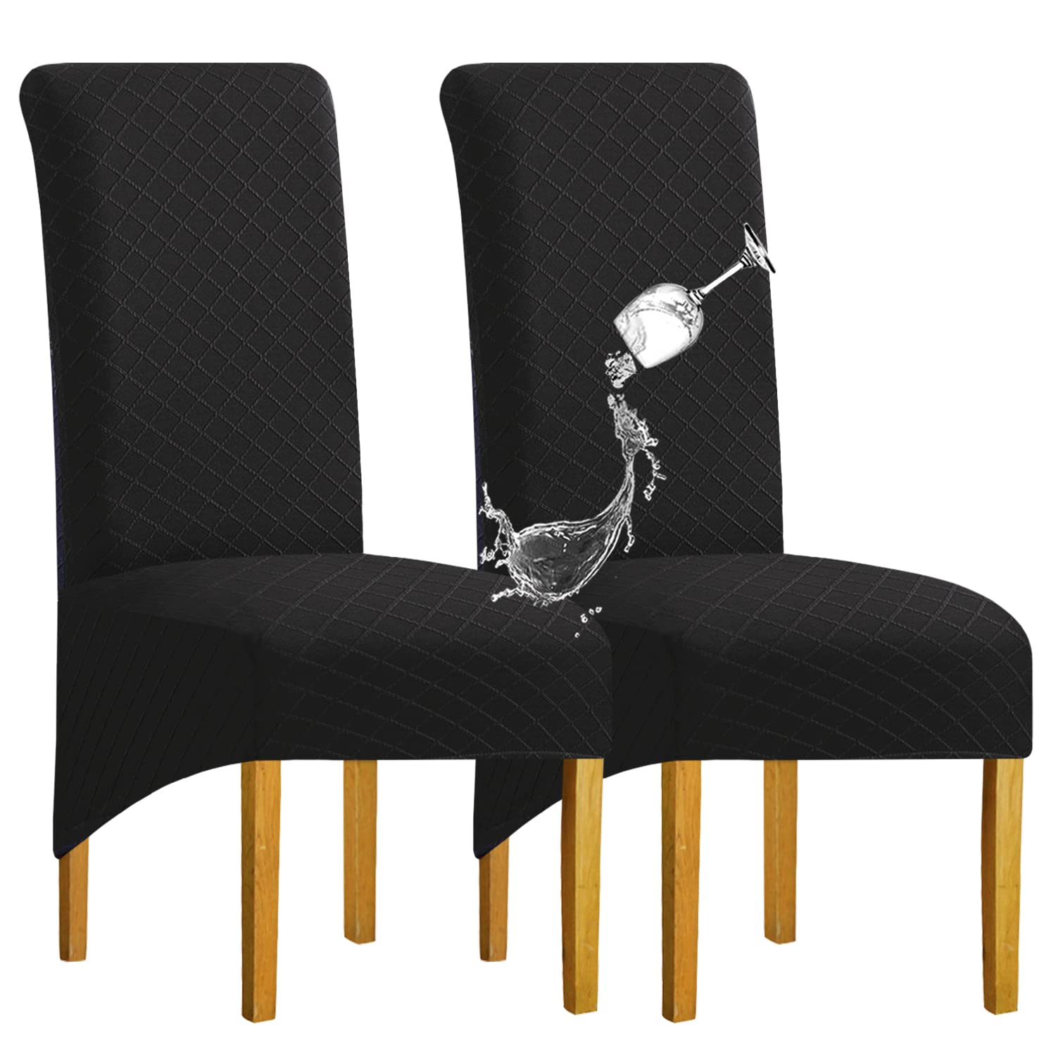 SHENGYIJING High Back Chair Covers Removable Washable Stretch Dining Chair Covers Set of 2 Thick Jacquard Waterproof Chair Slipcover for Dining Room Kitchen Banquet Home Decor, Black