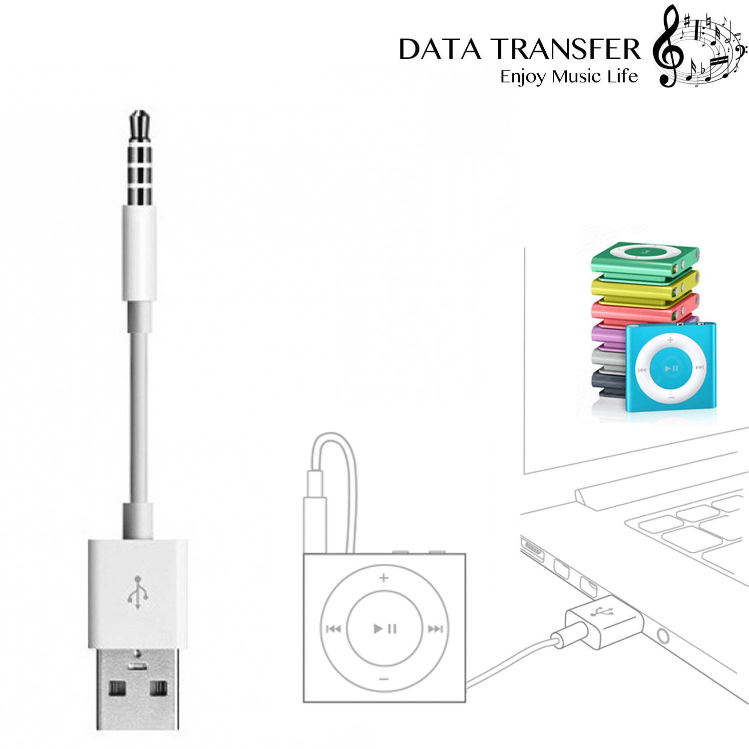 iPod Shuffle Cable,VIMVIP 10.5cm Length 2 in1 USB Charger and SYNC Data