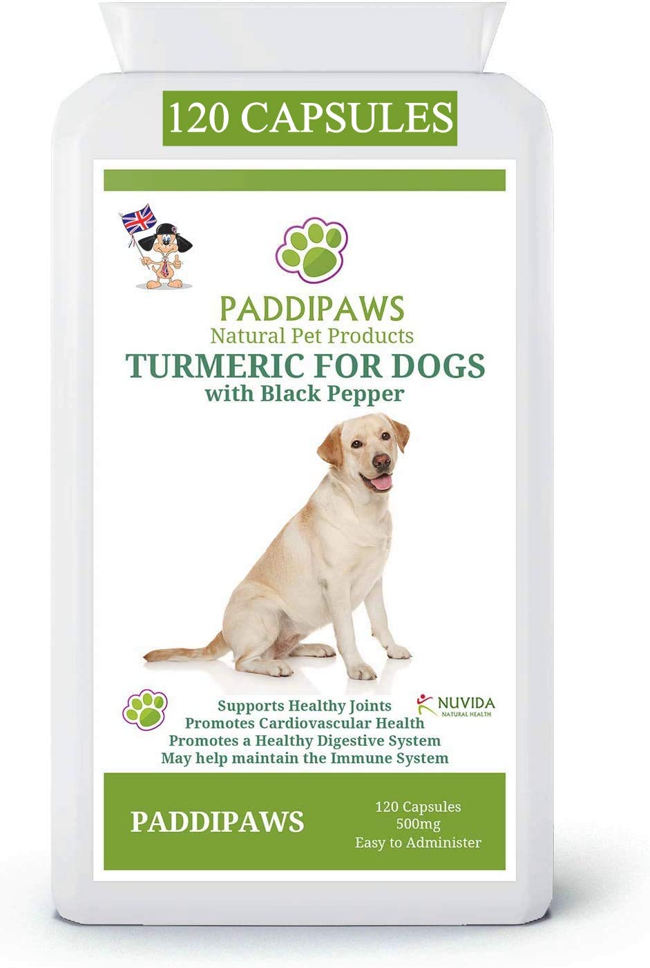 PaddiPaws Turmeric for Dogs – Dog Joint Supplement with Black Pepper, Natural Curcumin Hip & Joint Support for Dogs, Mobility Supplement – 500mg Twist & Sprinkle Capsules – 120 Count