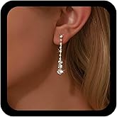 Allereyae Boho Long Crystal Line Earrings Rhinestone Bar Dangle Earrings Gold Rhinestone Tassel Earring Tennis Chain Earring Wedding Chandeliers Dangle Jewelry for Women