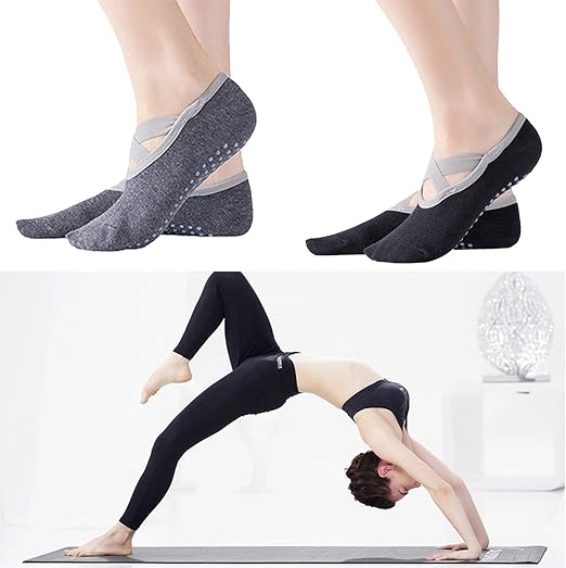 ZoWe 2 Pares Calcetines Yoga, Pilates Calcetines Antideslizantes Mujer pour Yoga, Pilates, Ballet,Fitness Antideslizantes [Negro + Gris]: Amazon.es: Deportes y aire libre
