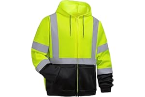 DPSAFETY High visibility Hoodie for Men,Class3 Hi Vis Hoodie with Zipper,Reflective Hooded Hood,Construction work Safety Sweatshirt with Large front Pocket for Men/Women Black Bottom XL
