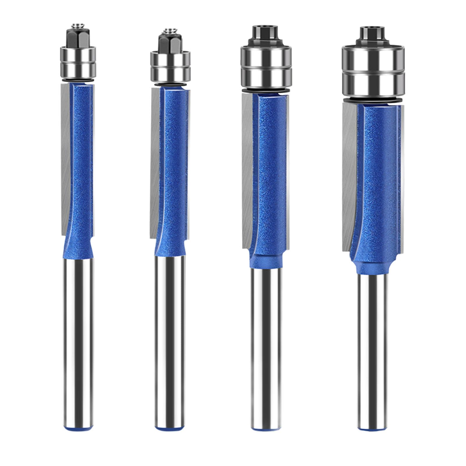 4 piece Flush Trimming Cutter Set 6mm Shank (1/4 inch) Woodworking top with Dual-Bearing milling Tool