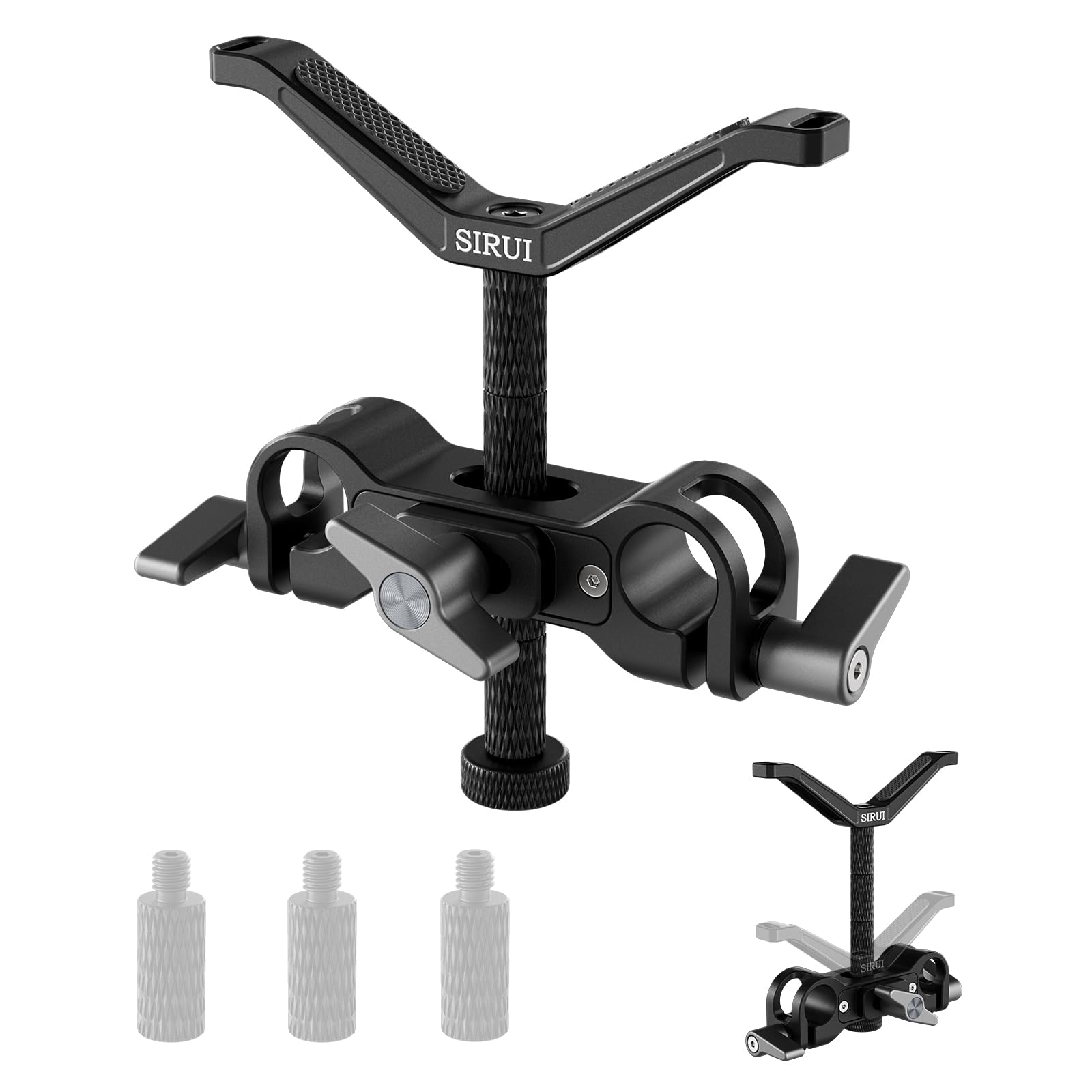 SIRUI Camera Lens Support, Universal 15mm Rail Telephoto Long Lens Support Bracket with Vertical and Horizontal Adjustment, 3 Extension Rods Lens Holder for DSLR Camera Shoulder Rig, AM-LB35