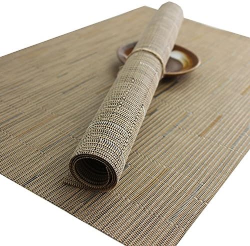 Ruivya bamboo joint Placemat Non-slip Stain Resistant Table Mats Heat-resistant Placemats 010 Set of 4 Khaki
