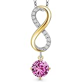 Gem Stone King 925 Silver and 10K Yellow Gold Pink Created Sapphire and Lab Grown Diamond Pendant Necklace for Women | 2.08 Cttw | Gemstone September Birthstone | Round 6MM | With 18 Inch Silver Chain
