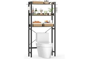Ecoprsio Over-The-Toilet Storage Rack, 3-Tier Bathroom Organizer Shelf Over Toilet, Freestanding Space Saver Toilet Stands with 4 Hooks, Grey