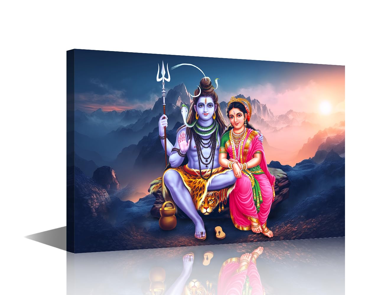 TISHIRON Wall Art for Living Room Lord Shiva Parvathi God Art Prints for Home Wall Decor, India Religious Culture Posters for Office Home Hotel Wall Decoration Ready to Hang 24x16inch