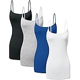 Long Cotton Camisole Spaghetti Strap Tank Top for Women Basic Cami Tops Womens Undershirts - Pack 1-4
