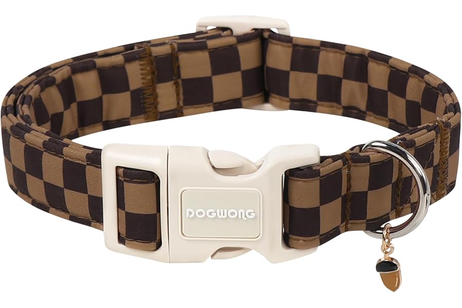 DOGWONG Brown Checked Dog Collar, Autumn Plaid Dog Collar,Western Grid Dogs Collars for Small Medium Dogs, Neck 11-16 inches