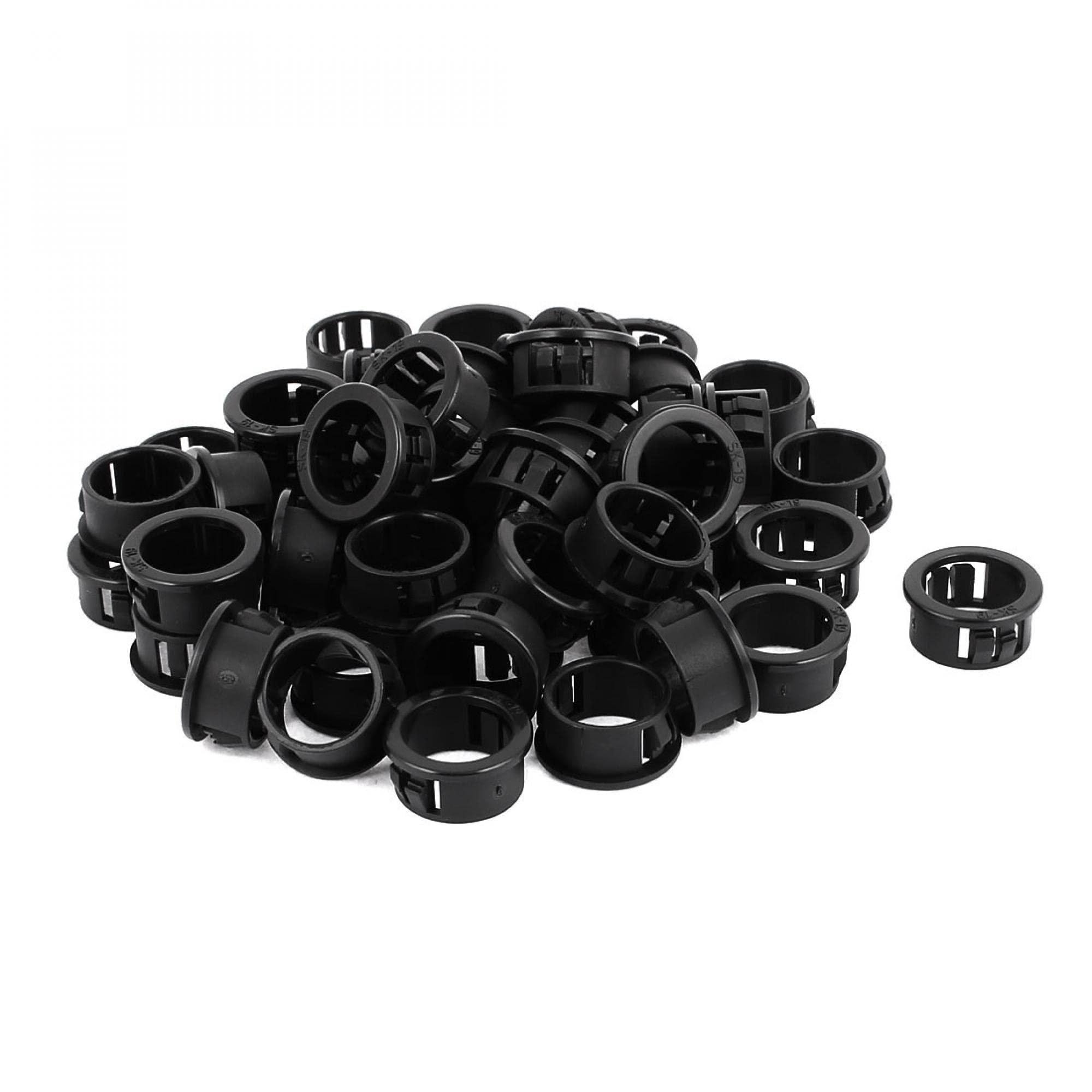 Sourcingmap 50pcs 19mm Mounted Dia Snap in Cable Hose Bushing Grommet Protector Locking Bushing Grommet, Black