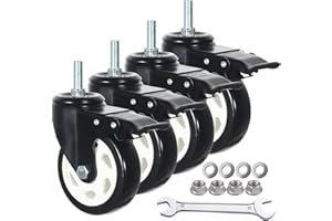 DICASAL 4 Inch Metric Stem Casters, M12*30 Stem Diameter 12mm, Length 30mm Heavy Duty Locking Cster 360 Degree Swivel Stem Wheels with Double Brakes Quite PU Rim for Floor Pack of 4