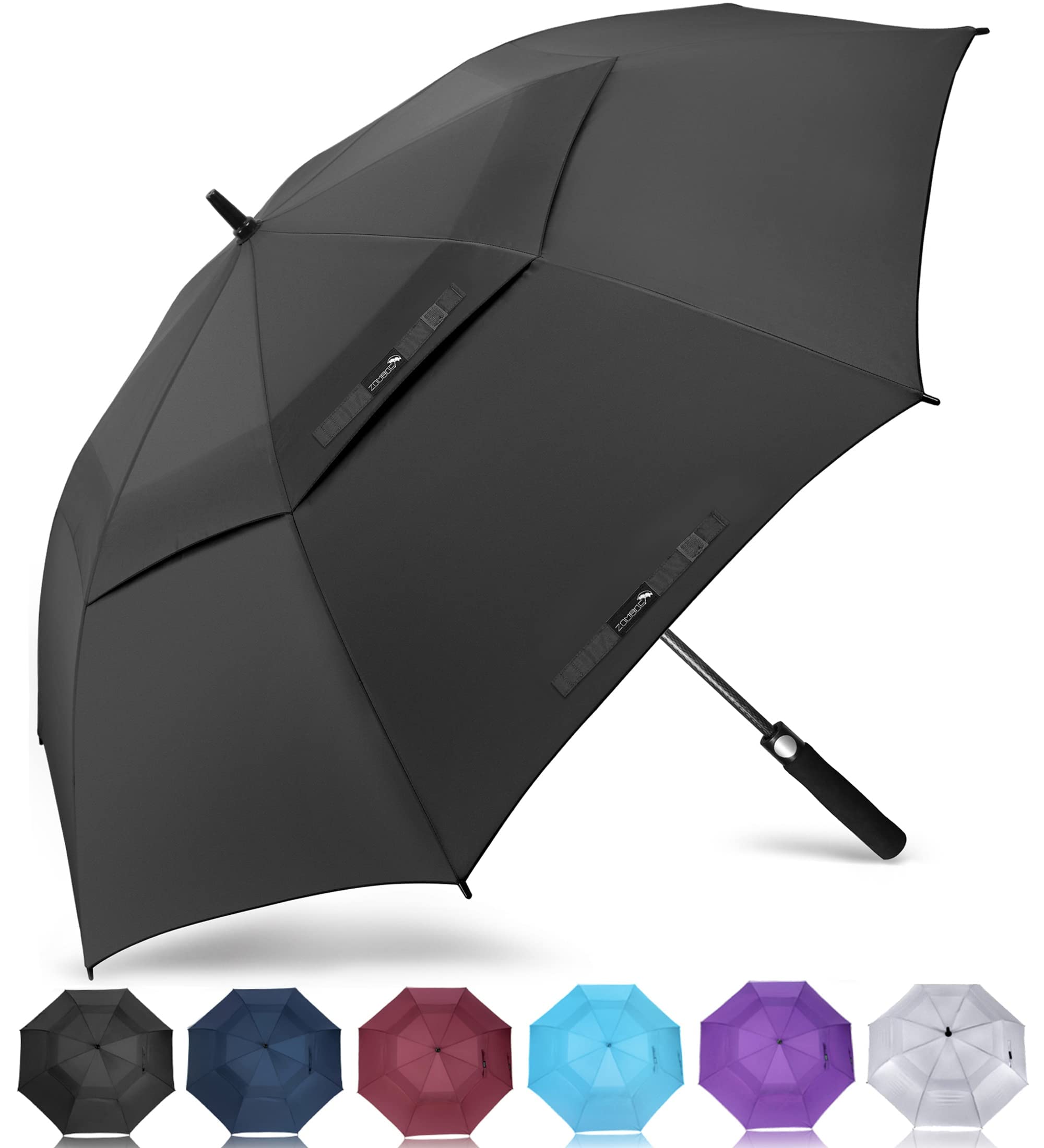 ZOMAKE Golf Umbrella Windproof and Rainproof 54in, Large Umbrella Windproof Strong, Big Golfing Brolly Unbreakable Double Canopy for Men Women (Black)