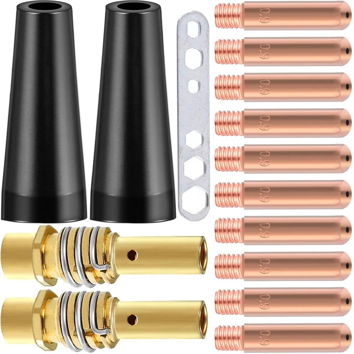 EATBALE MB15 15AK MIG Contact Tips Kits M6 Tip 0.9mm 0.035" Nozzles Tip Holder Diffusers Fit MIG/MAG 15AK MB15 Welding Torch Accessories Welder Gun Consumables Wrench (15Pcs)