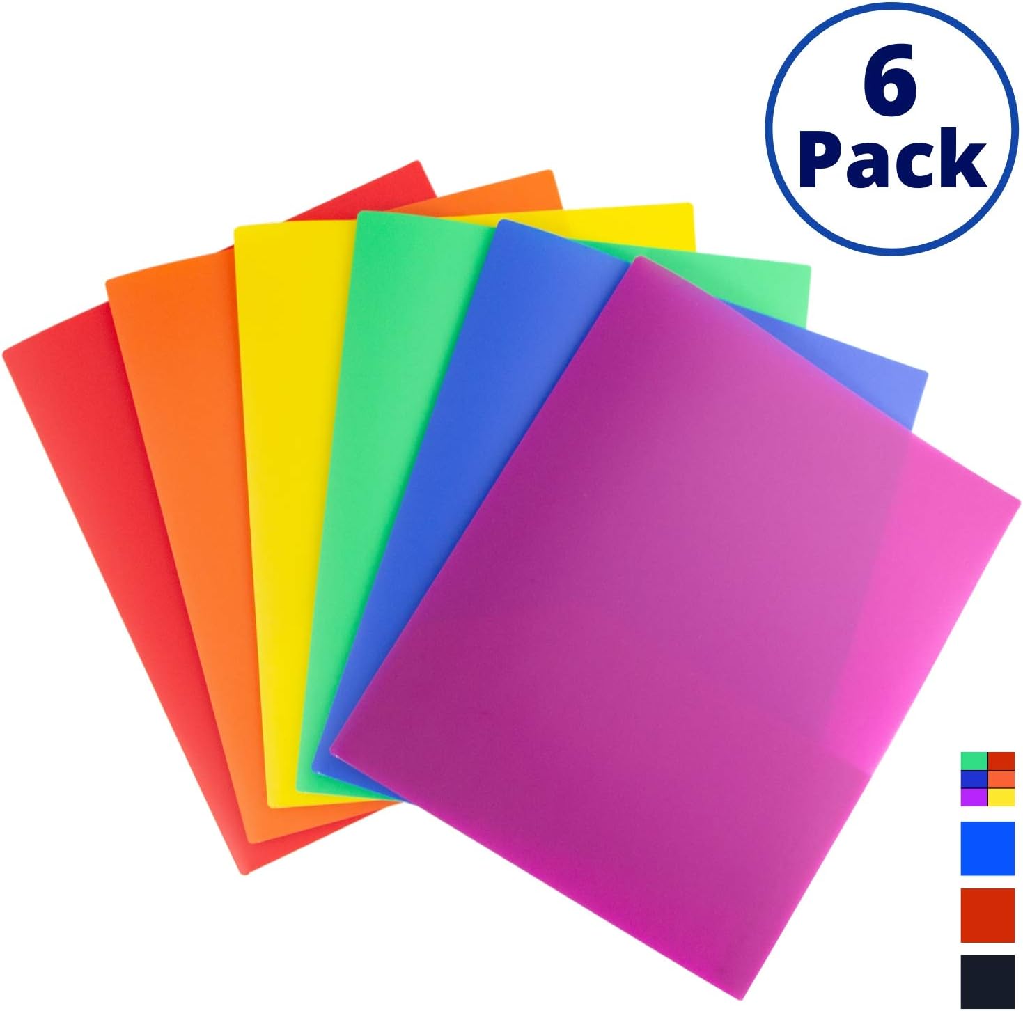 Dunwell Colored Pocket Folders, 2-Pocket File Folders (6 Pack, Colorful) School Folders, Plastic Folders with Labels, Two Pocket Folders, Letter Size File Folders with Pockets, Colored File Folders : Office Products