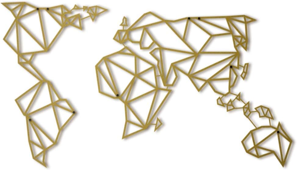 HoagardWorld Map Gold XL Metal Wall Art, 80x140 cm, Gold, Geometric & Minimalist Wall Art, Living Room, Office Déco
