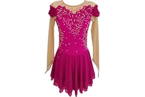 LIUHUO Ice Figure Skating Dress Girls Women Long Sleeves Competition Perform Elastic Comfortable Breathable Polyester