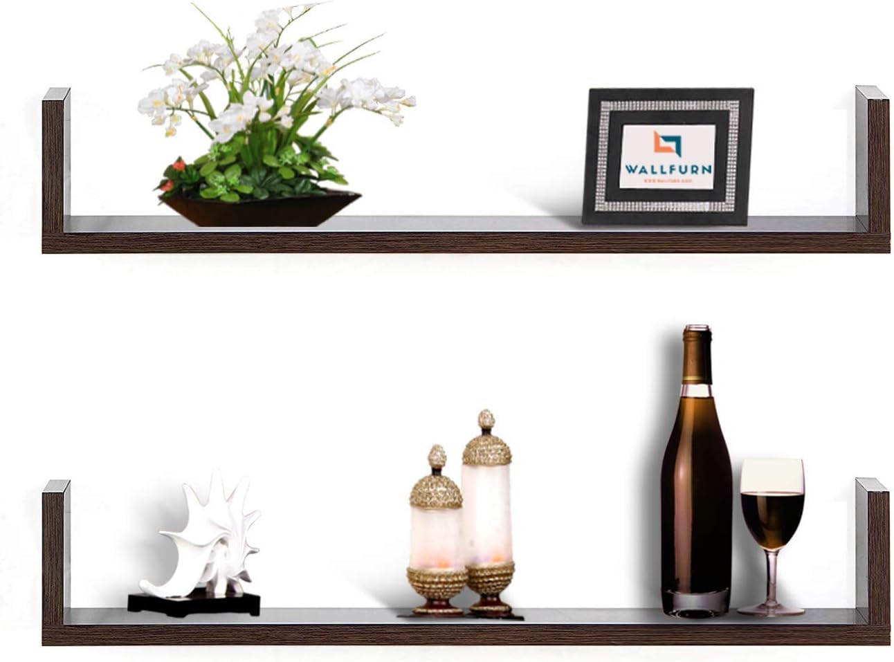 Wallfurn Majesty Set of 2, U Shape (Same Size) Wall Shelves | MDF Wooden Floating Wall Mount Shelf | Wall Shelf for Living Room or Bedroom Decor (Wenge)