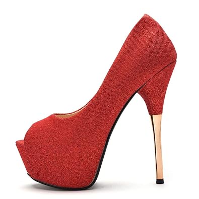Buy Women Gold Pumps Bling Bling High Heels Thin Heels Peep Toe Sexy