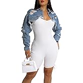 ZERMOM Women's Cropped Denim Jacket Button Down Long Sleeve Fitted Crop Top Jean Coat