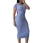 TodTan Women's Summer Casual Ribbed Dress Short Sleeve Crewneck Slim Fit T Shirt Bodycon Dresses