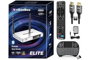 AMTEK TV BOX VSeeBox Elite 2024 Android 10 TV Box 4GB RAM 128GB ROM,8K Ultra HD High Speed HDMI Cable,Upgraded Voice Remote, High-Performance