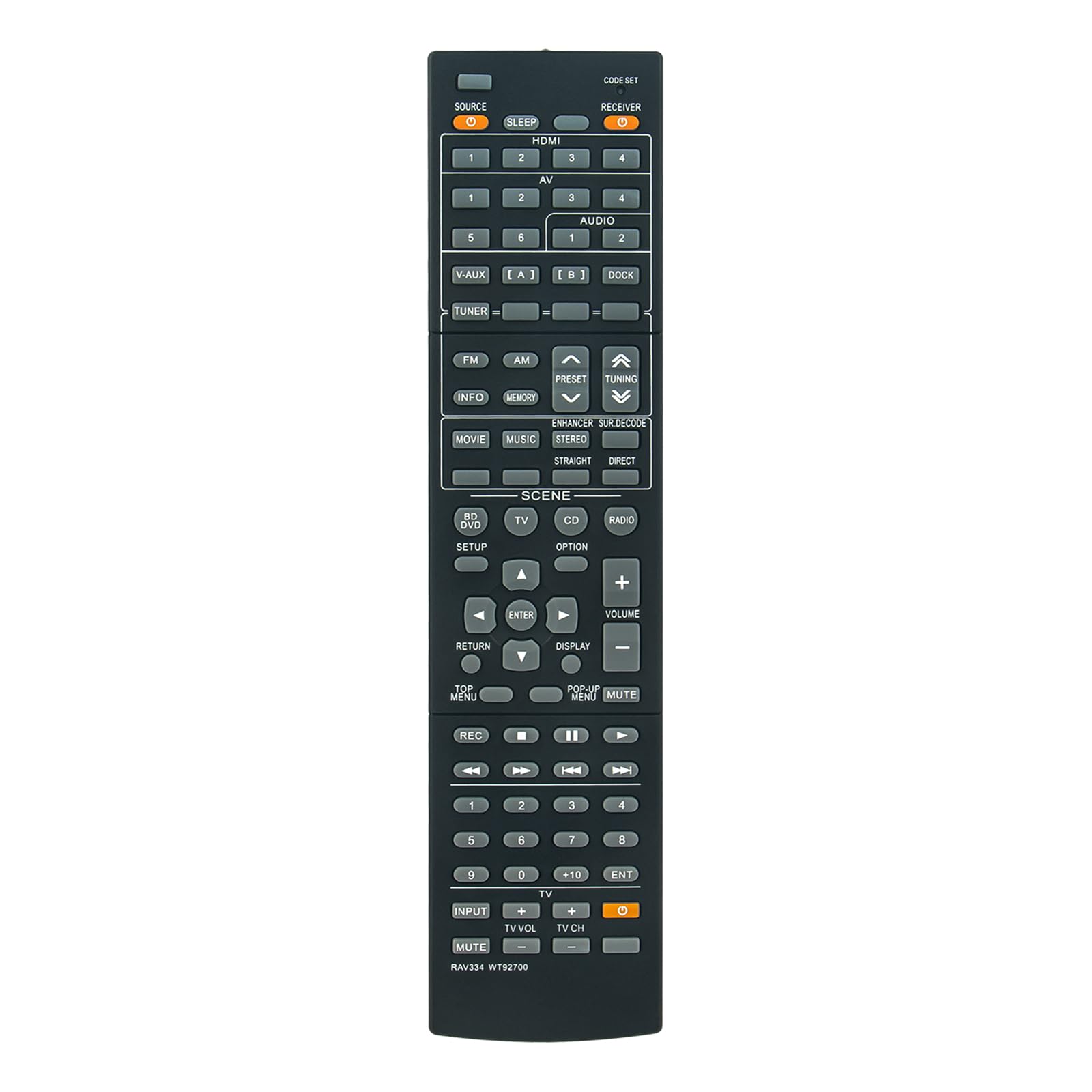 VINABTY New RAV334 WT92700 Remote Control Replacement fit for YAMAHA receivers RAV334 WT92700 HTR-4063 HTR4063 RX-V567 RXV567 WT92700 Remote Controller