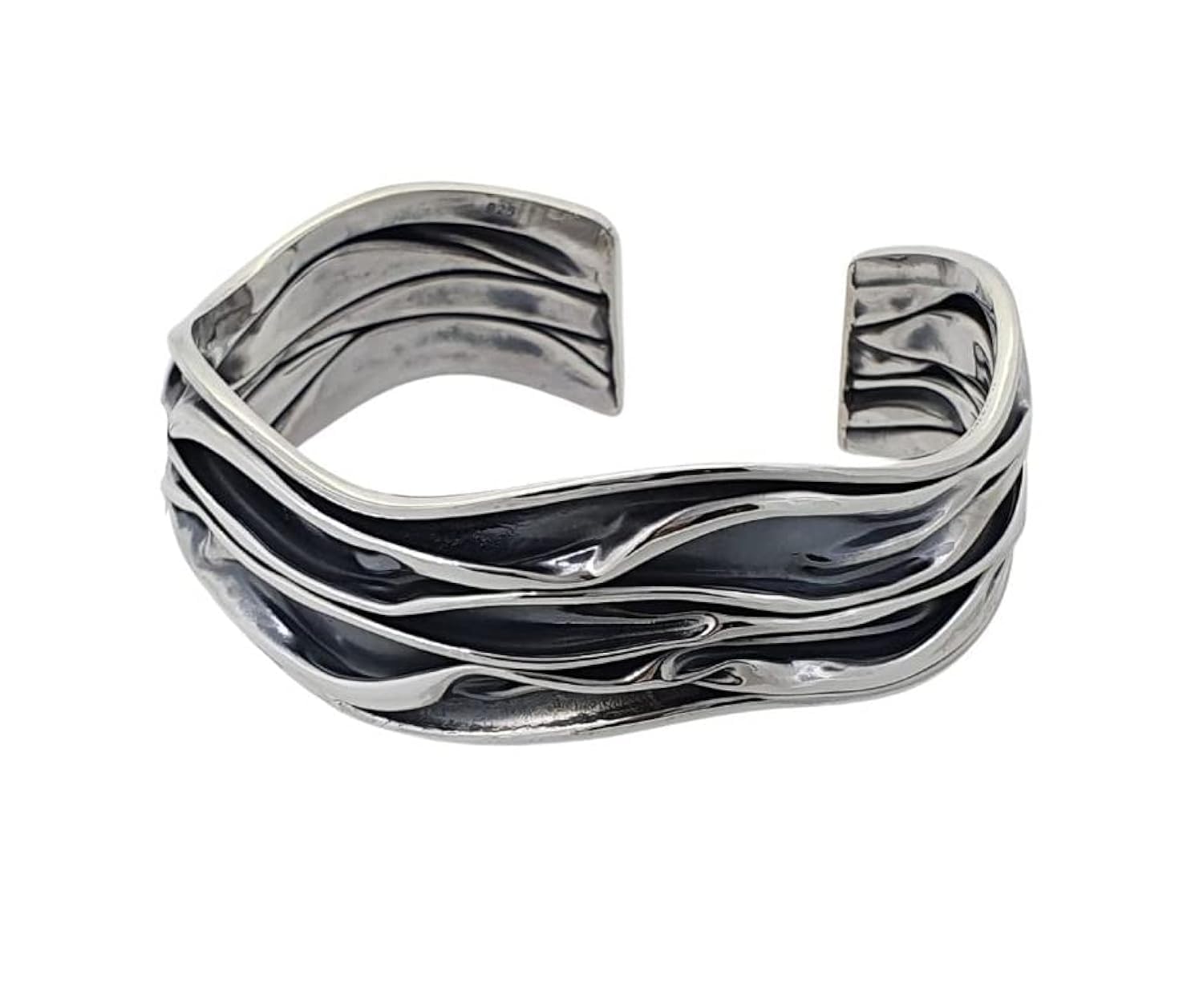 Treasure Bay Women's Bracelet - Crushed Style 925 Sterling Silver Cuff Bangle Bracelet for Women Ladies Girls (18mm)