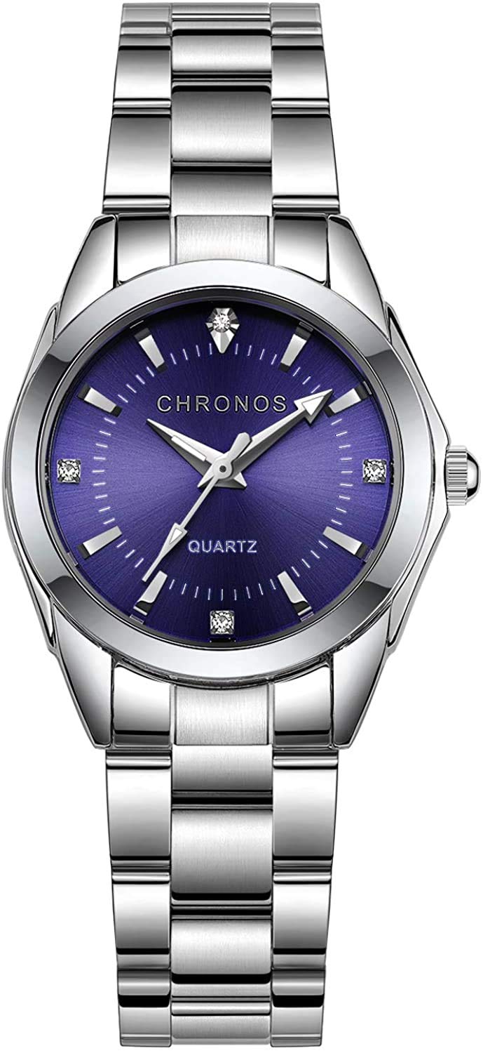 CHRONOS Women Quartz Wrist Watches Lady Girls Waterproof Stainless Steel Analog Watch (Blue) …