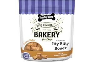 Three Dog Bakery Itty Bitty Bones Peanut Butter Dog Treats, 32oz - Crunchy Bones for Dog Training Treats, Real Peanut Butter Puppy Training Treats, Dog Bakery Treats