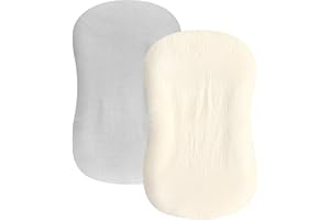Hooyax Baby Lounger Cover 2 Pack - 100% Muslin Cotton Newborn Lounger Pillow Covers Only, Soft Breathable Infant Lounger Cover with Reinforced Stitching, Fits Most Standard Baby Loungers (Grey Cream)