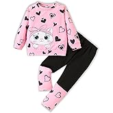 Arlubiya Kids Toddler Girl Clothes Heart Letter Print Long-sleeved round collar top+Letter Print Pants Outfits Set